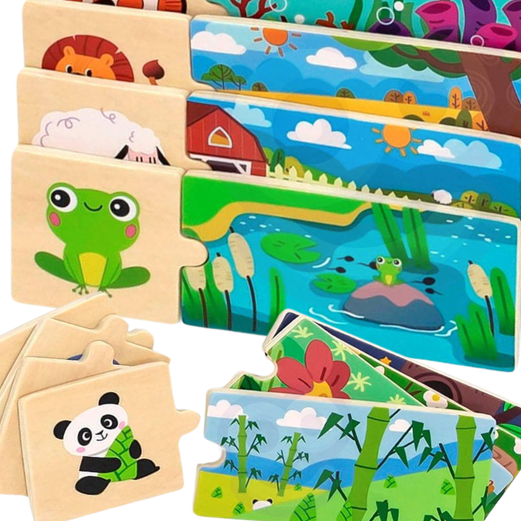 Puzzle Logiczne ze Zwierzętami – VIGA | Drewniana Układanka Edukacyjna Montessori
