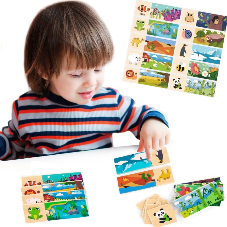 Puzzle Logiczne ze Zwierzętami – VIGA | Drewniana Układanka Edukacyjna Montessori