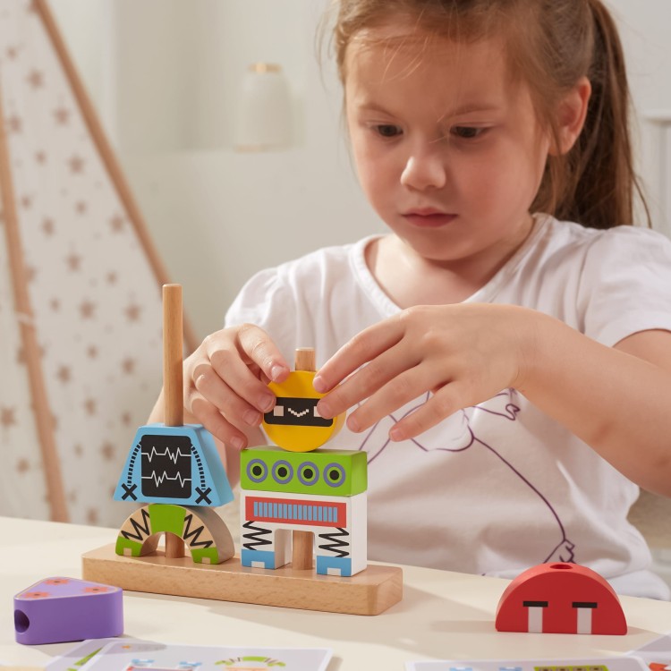 Układanka Drewniana Piramidka Roboty z Kartami Wzorów 8 el. – VIGA | Zabawa i Nauka w Stylu Montessori