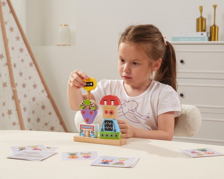 Układanka Drewniana Piramidka Roboty z Kartami Wzorów 8 el. – VIGA | Zabawa i Nauka w Stylu Montessori