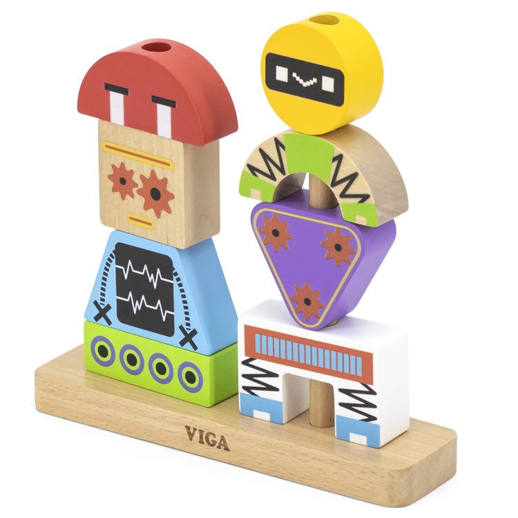 Układanka Drewniana Piramidka Roboty z Kartami Wzorów 8 el. – VIGA | Zabawa i Nauka w Stylu Montessori