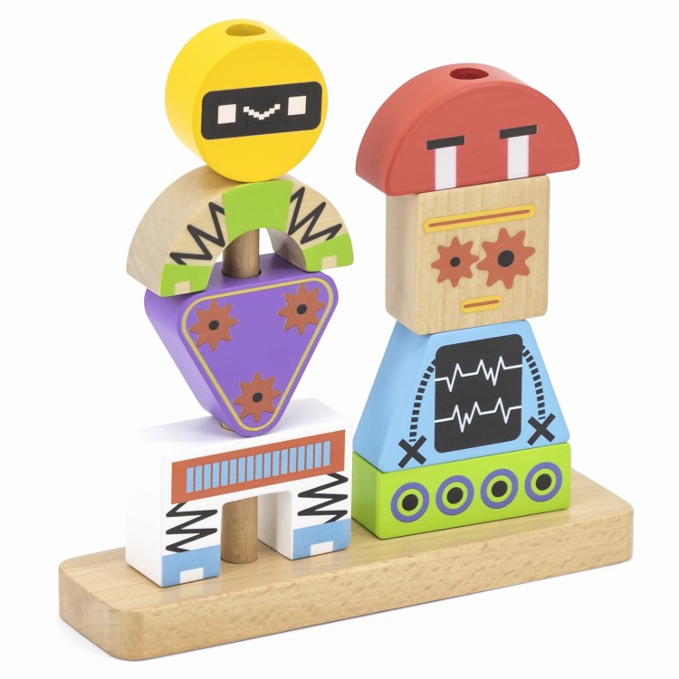 Układanka Drewniana Piramidka Roboty z Kartami Wzorów 8 el. – VIGA | Zabawa i Nauka w Stylu Montessori