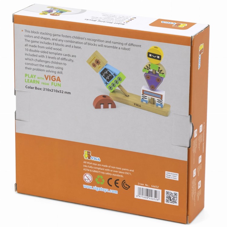 Układanka Drewniana Piramidka Roboty z Kartami Wzorów 8 el. – VIGA | Zabawa i Nauka w Stylu Montessori