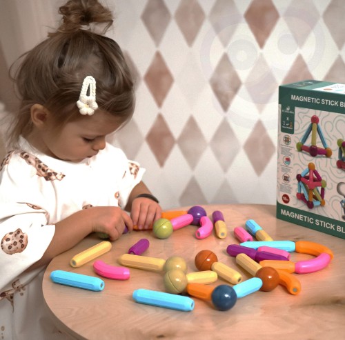 Magnetyczne Klocki Konstrukcyjne Edukacyjne 38 el. – WOOPIE | Duże, Grube Elementy dla Małych Konstruktorów