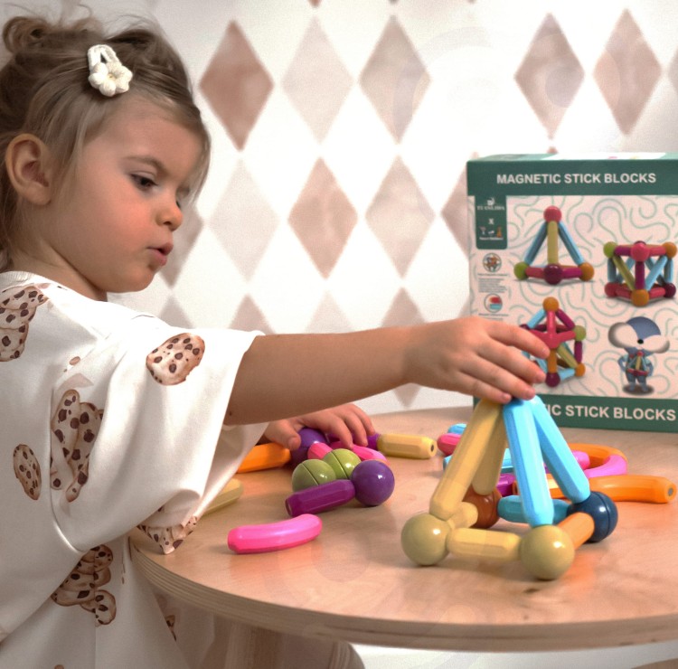 Magnetyczne Klocki Konstrukcyjne Edukacyjne 38 el. – WOOPIE | Duże, Grube Elementy dla Małych Konstruktorów