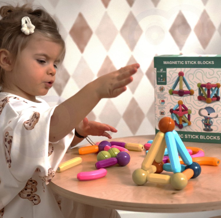 Magnetyczne Klocki Konstrukcyjne Edukacyjne 38 el. – WOOPIE | Duże, Grube Elementy dla Małych Konstruktorów