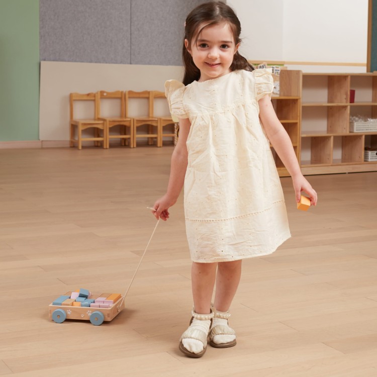 Drewniany Wózek do Ciągnięcia z Klockami 21 el. | VIGA Montessori