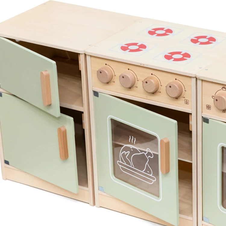 Drewniany Zestaw Kuchenny XL Zielony – Pralka, Kuchenka, Zmywarka | VIGA Montessori