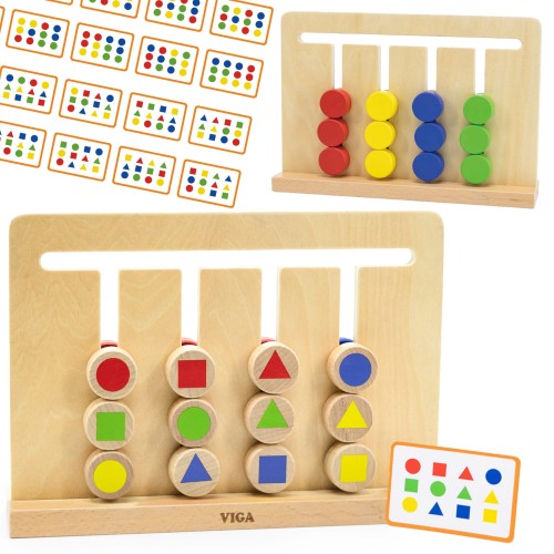 Gra Logiczna Odwzoruj Kolory i Figury – VIGA | Montessori, Drewniana Układanka