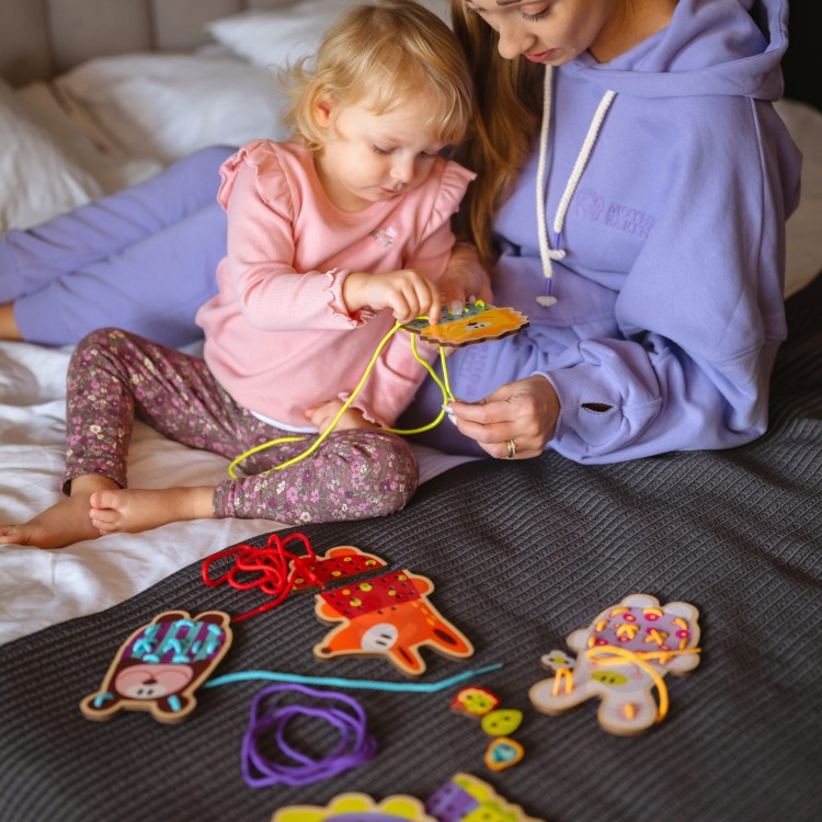 Drewniana Sznurowanka 5w1 Zwierzątka do Nawlekania | WOOPIE GREEN