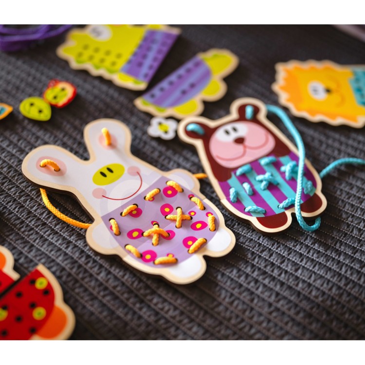 Drewniana Sznurowanka 5w1 Zwierzątka do Nawlekania | WOOPIE GREEN