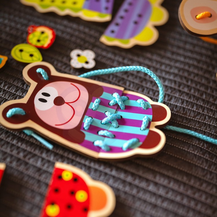 Drewniana Sznurowanka 5w1 Zwierzątka do Nawlekania | WOOPIE GREEN