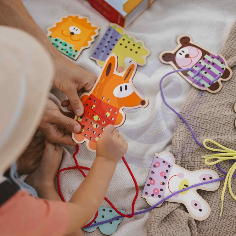 Drewniana Sznurowanka 5w1 Zwierzątka do Nawlekania | WOOPIE GREEN