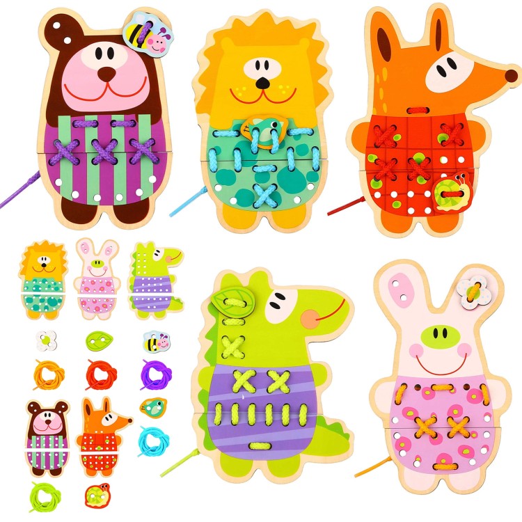 Drewniana Sznurowanka 5w1 Zwierzątka do Nawlekania | WOOPIE GREEN