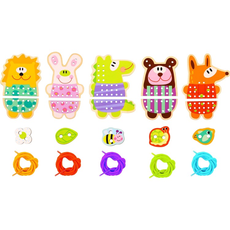 Drewniana Sznurowanka 5w1 Zwierzątka do Nawlekania | WOOPIE GREEN