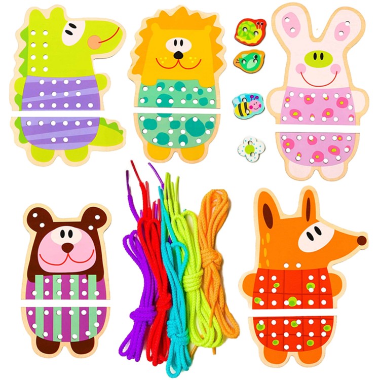 Drewniana Sznurowanka 5w1 Zwierzątka do Nawlekania | WOOPIE GREEN