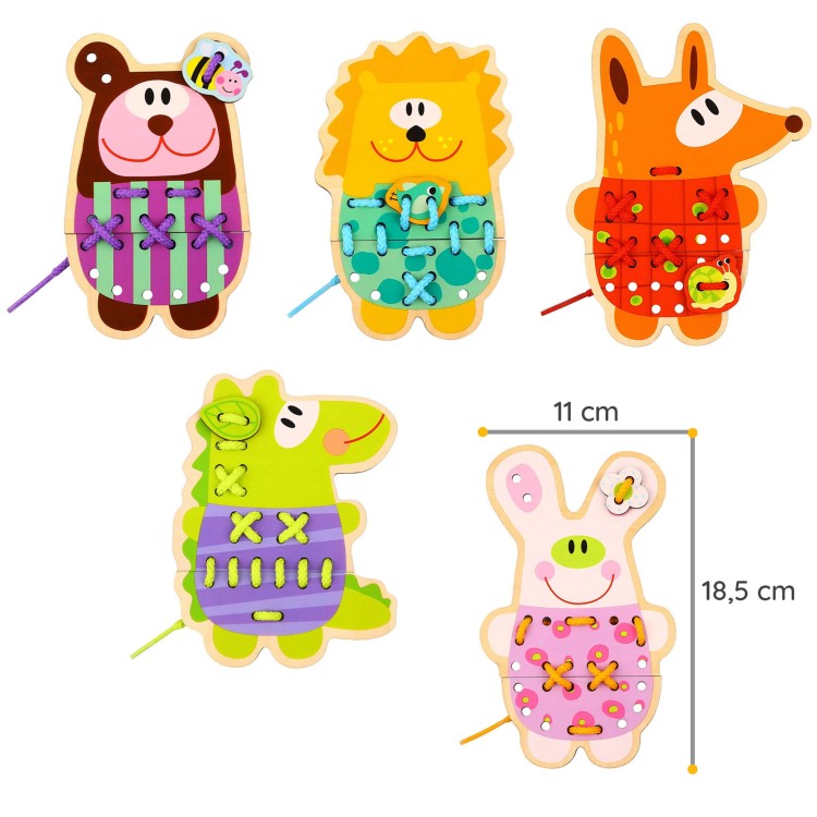 Drewniana Sznurowanka 5w1 Zwierzątka do Nawlekania | WOOPIE GREEN