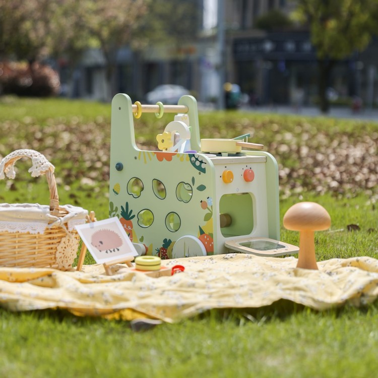 Drewniana Kuchnia 2w1 Pchacz z Odkręcanymi Kołami | CLASSIC WORLD