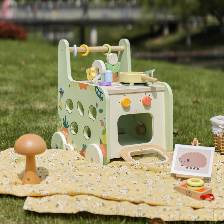 Drewniana Kuchnia 2w1 Pchacz z Odkręcanymi Kołami | CLASSIC WORLD