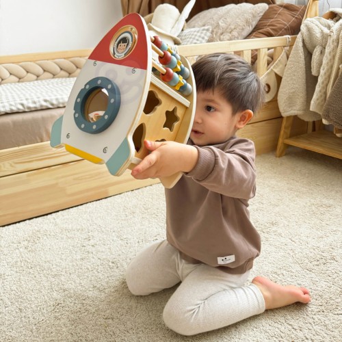 Drewniana Rakieta Aktywności Sorter Labirynt 3w1 | TOOKY TOY
