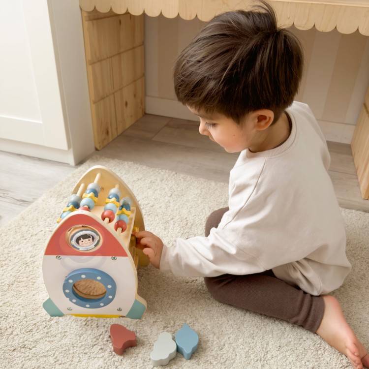 Drewniana Rakieta Aktywności Sorter Labirynt 3w1 | TOOKY TOY