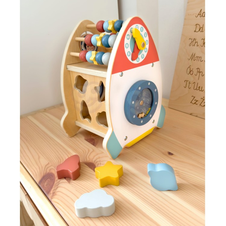Drewniana Rakieta Aktywności Sorter Labirynt 3w1 | TOOKY TOY