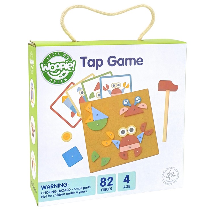 Drewniana Przybijanka z Młotkiem Układanka 20 Wzorów 82 el. | WOOPIE GREEN