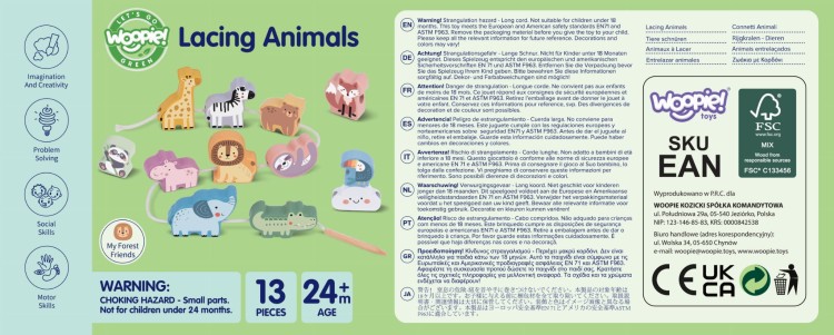 Drewniana Nawlekanka Klocki Przeplatanka ZOO Montessori 13 el.