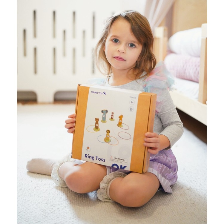 TOOKY TOY Rzut do Celu Drewniana Gra Zręcznościowa Obręcze 15 el.