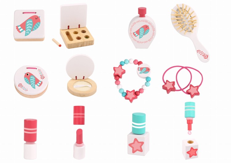 Różowa Drewniana Toaletka z Lustrem Do Makijażu TOOKY TOY