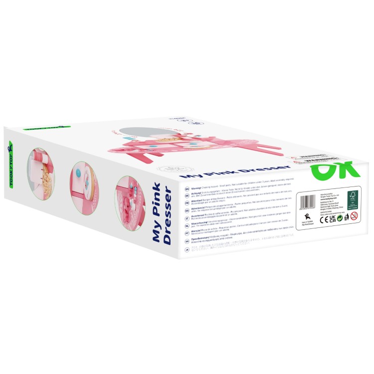 Różowa Drewniana Toaletka z Lustrem Do Makijażu TOOKY TOY