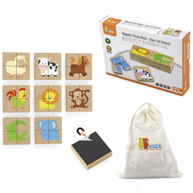 Drewniane Puzzle Magnetyczne Zwierzęta Układanka FSC VIGA