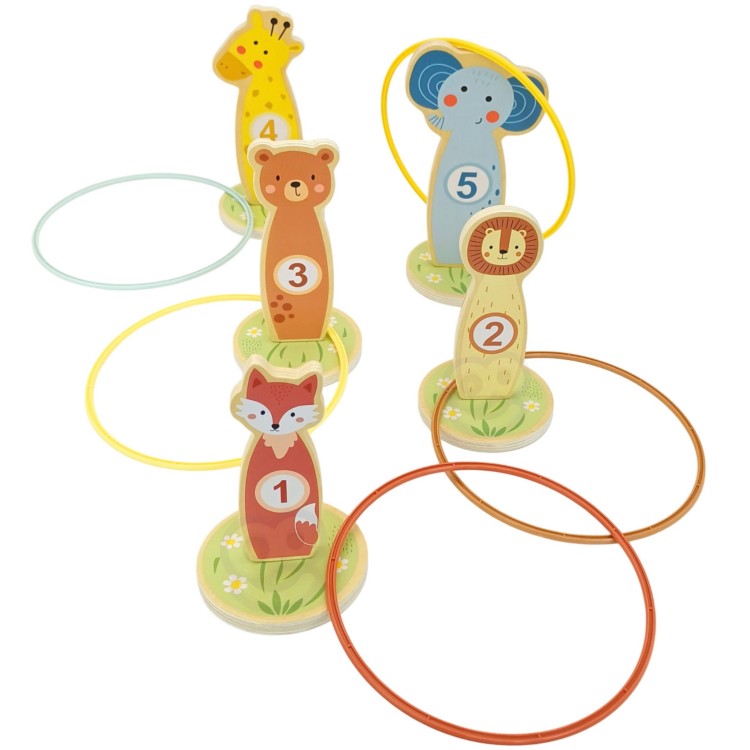 TOOKY TOY Rzut do Celu Drewniana Gra Zręcznościowa Obręcze 15 el.