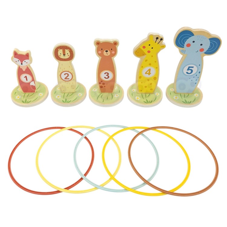 TOOKY TOY Rzut do Celu Drewniana Gra Zręcznościowa Obręcze 15 el.