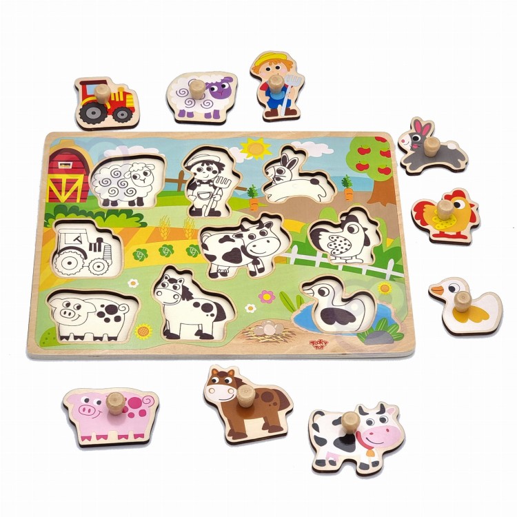 Drewniane Puzzle Montessori Farma z Pinezkami – WOOPIE GREEN