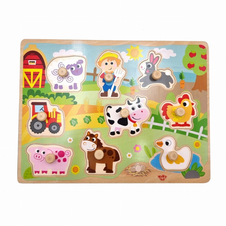 Drewniane Puzzle Montessori Farma z Pinezkami – WOOPIE GREEN