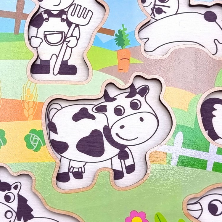 Drewniane Puzzle Montessori Farma z Pinezkami – WOOPIE GREEN