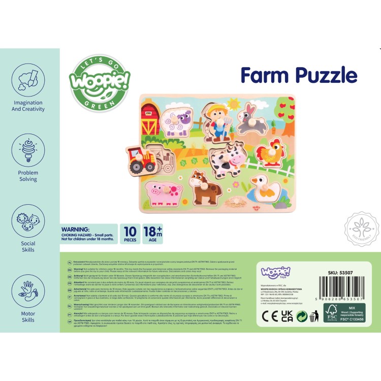 Drewniane Puzzle Montessori Farma z Pinezkami – WOOPIE GREEN