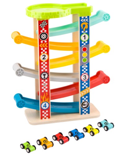 Kolorowa Drewniana Zjeżdżalnia Tor Samochodowy TOOKY TOY
