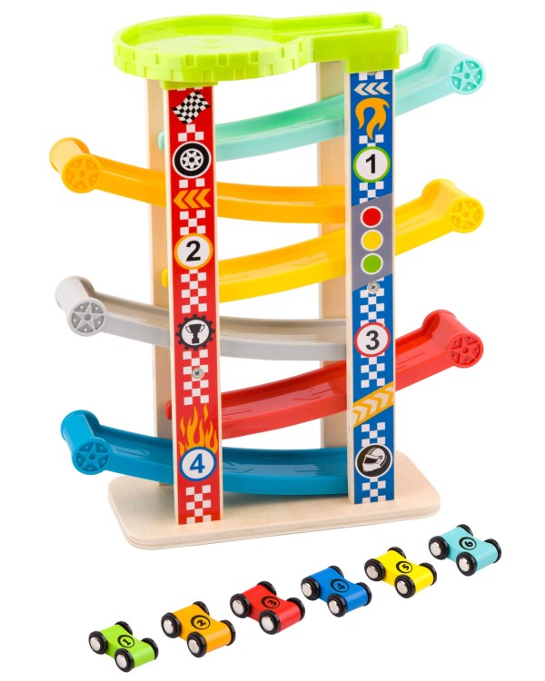 Kolorowa Drewniana Zjeżdżalnia Tor Samochodowy TOOKY TOY