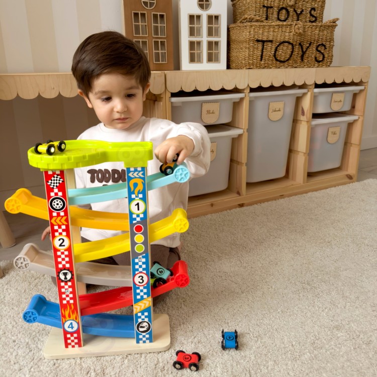 Kolorowa Drewniana Zjeżdżalnia Tor Samochodowy TOOKY TOY