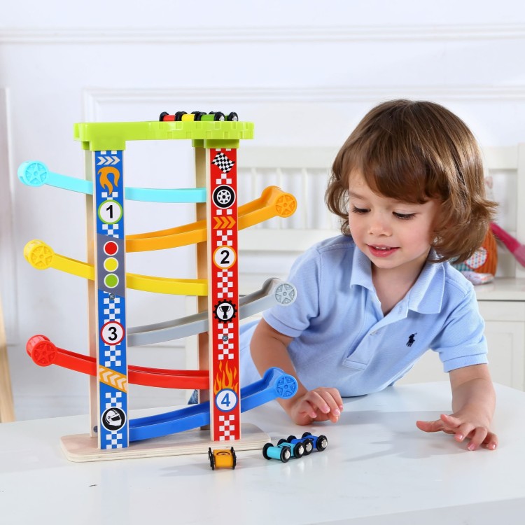 Kolorowa Drewniana Zjeżdżalnia Tor Samochodowy TOOKY TOY