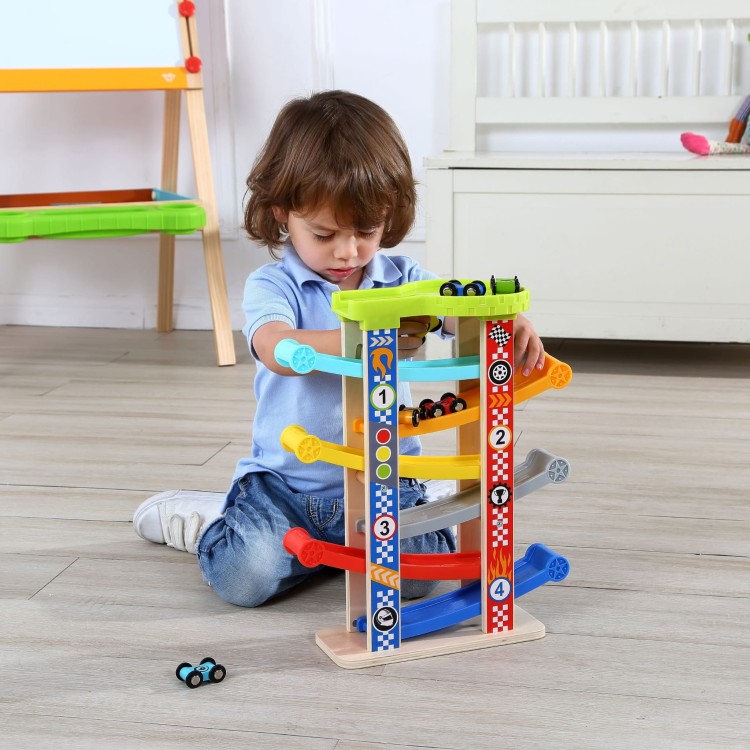 Kolorowa Drewniana Zjeżdżalnia Tor Samochodowy TOOKY TOY