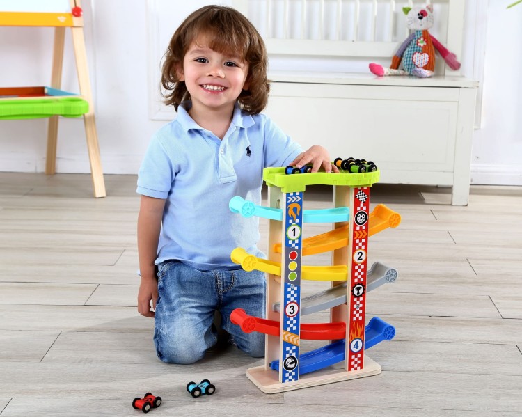Kolorowa Drewniana Zjeżdżalnia Tor Samochodowy TOOKY TOY