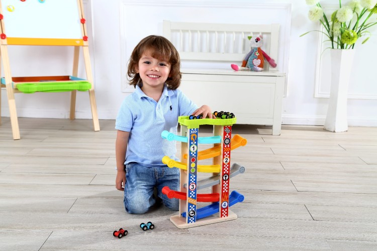 Kolorowa Drewniana Zjeżdżalnia Tor Samochodowy TOOKY TOY