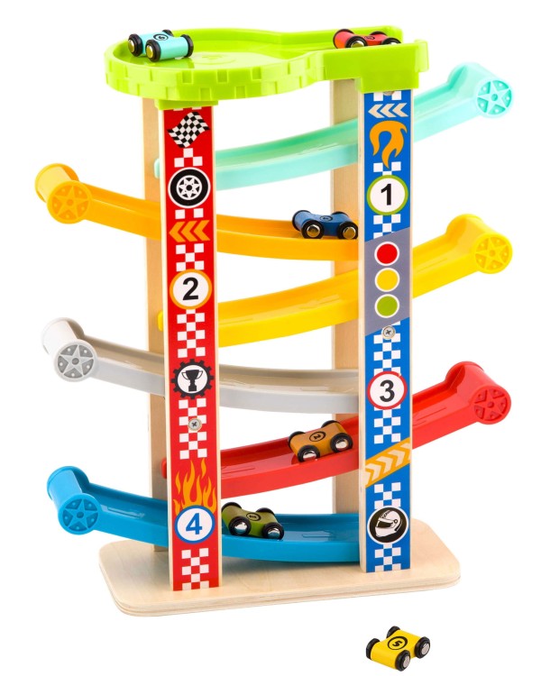 Kolorowa Drewniana Zjeżdżalnia Tor Samochodowy TOOKY TOY