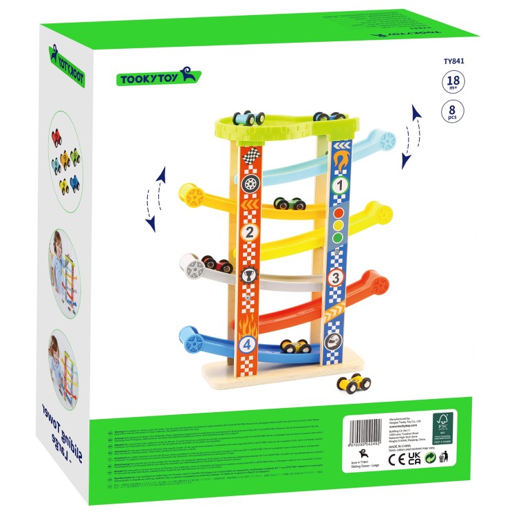 Kolorowa Drewniana Zjeżdżalnia Tor Samochodowy TOOKY TOY