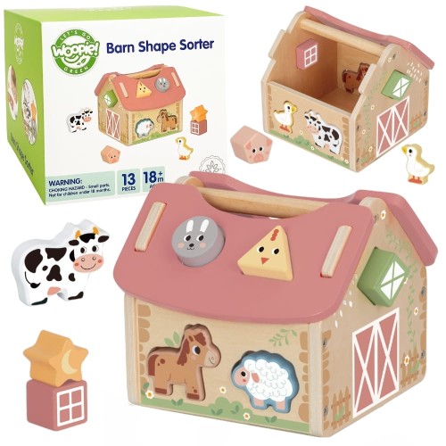 Drewniana Farma Sorter Kształtów i Kolorów 13 el. – WOOPIE GREEN