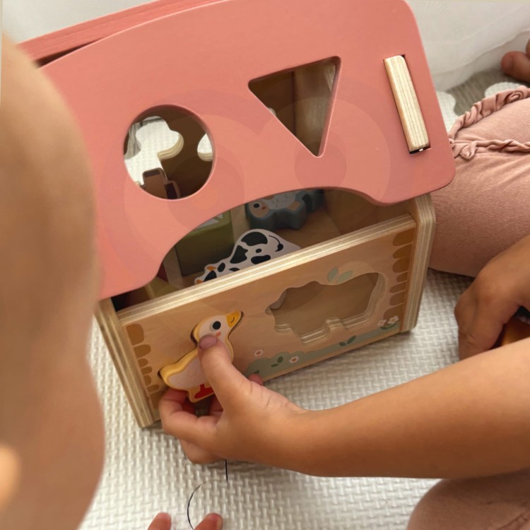 Drewniana Farma Sorter Kształtów i Kolorów 13 el. – WOOPIE GREEN