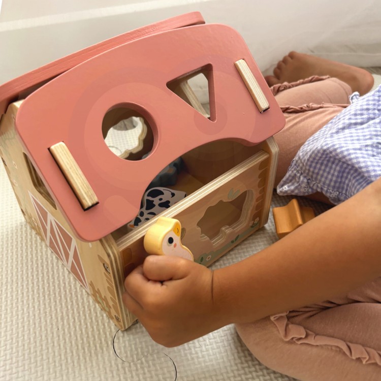 Drewniana Farma Sorter Kształtów i Kolorów 13 el. – WOOPIE GREEN